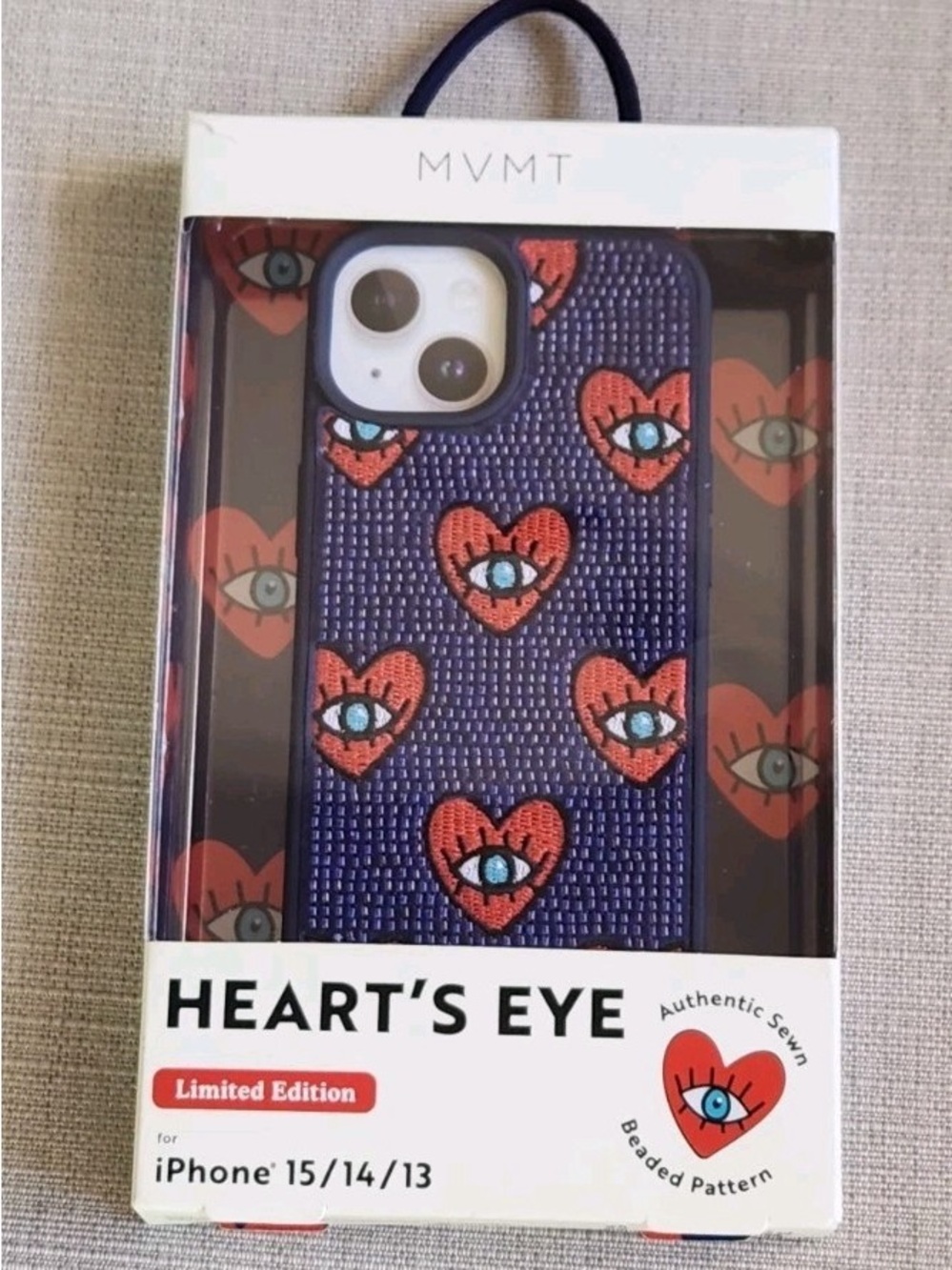MVMT BEADED HEART EYES MOTIF iPHONE 15 14 13 CASE Navy Blue Red